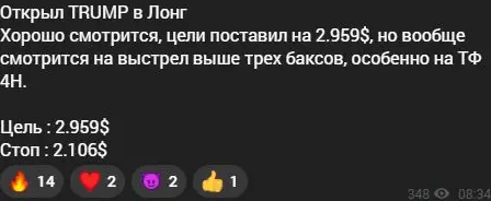 Торговая идея по TRUMP с обозначенными целью и стопом