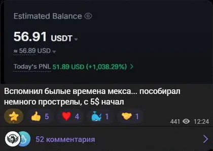 Собственный скрин результата VOLCHARA и подпись о старте с пяти долларов