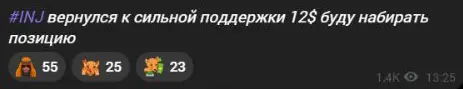 Текст публикации Данте о поддержке INJ около 12 долларов и наборе позиции