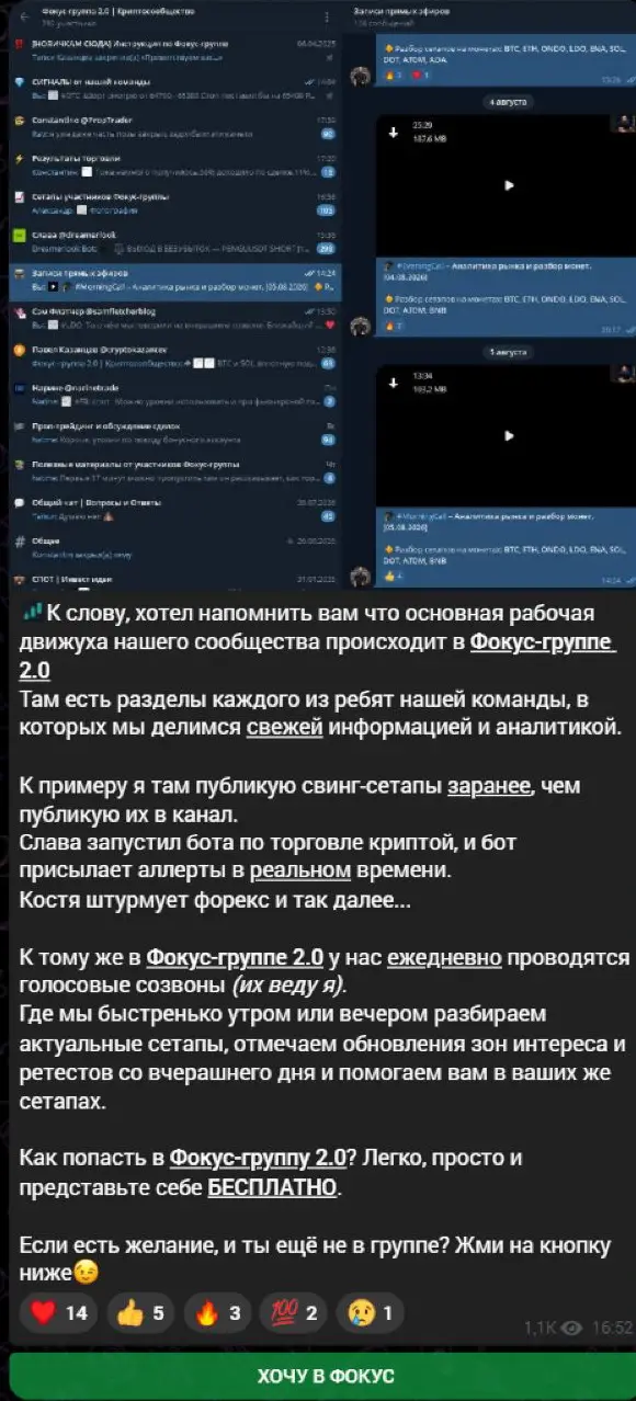 Полное приглашение в Фокус-группу 2.0 с перечнем функций и кнопкой входа