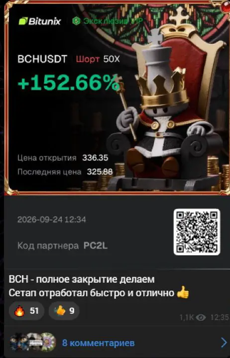 Положительный результат BCH с плечом 50× и партнёрским переходом